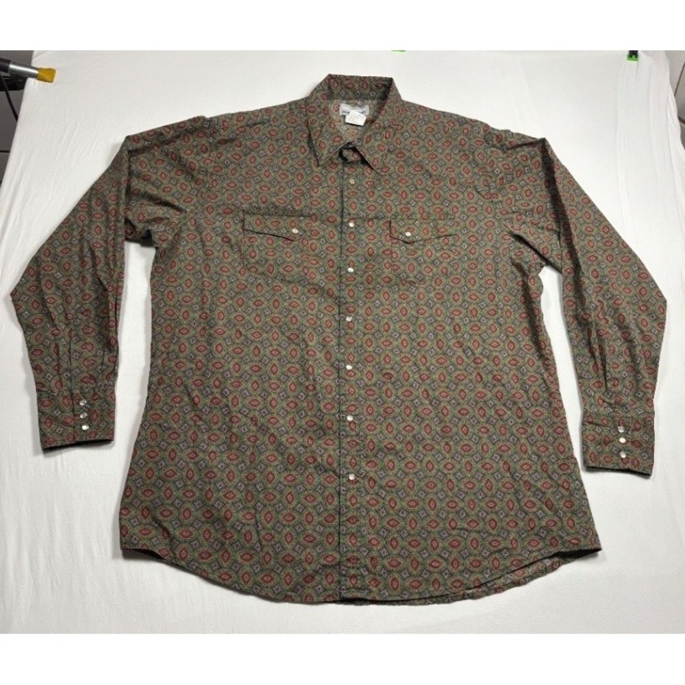 Vintage Wrangler Wrancher Men 2XLT Western Pearl Snap Shirt Geometric MTW1270